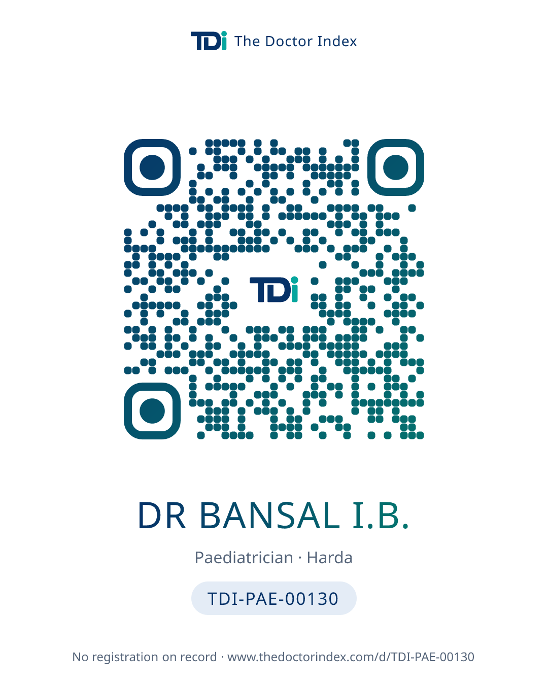 QR card for Dr Bansal I.B., TDI-PAE-00130