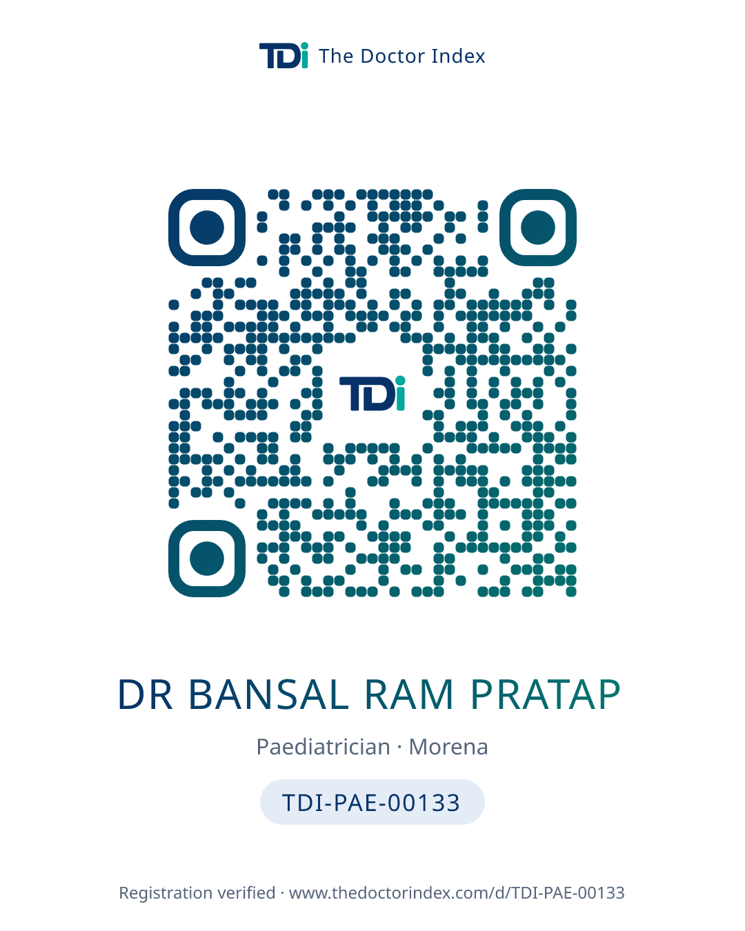 QR card for Dr Bansal Ram Pratap, TDI-PAE-00133