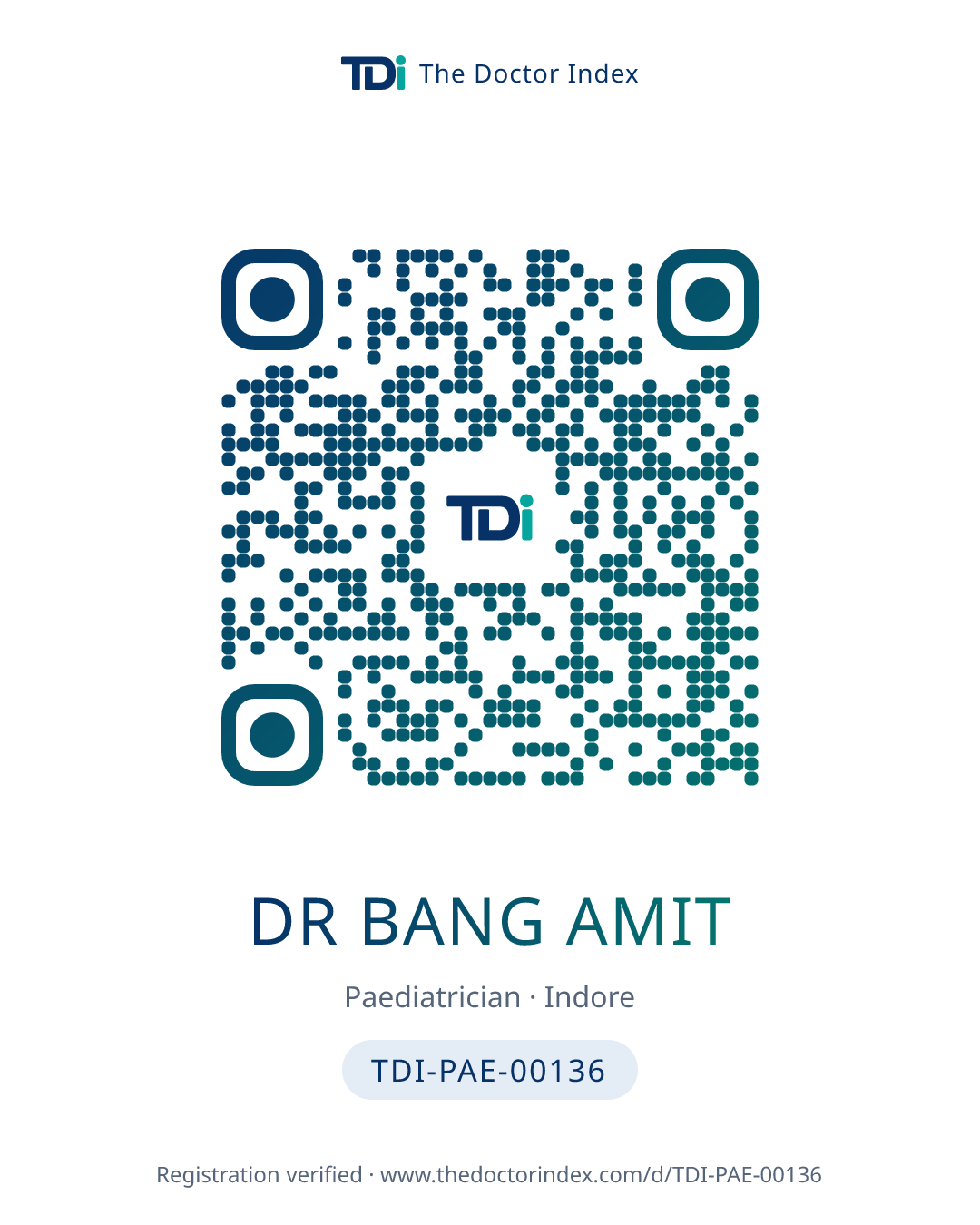 QR card for Dr Bang Amit, TDI-PAE-00136