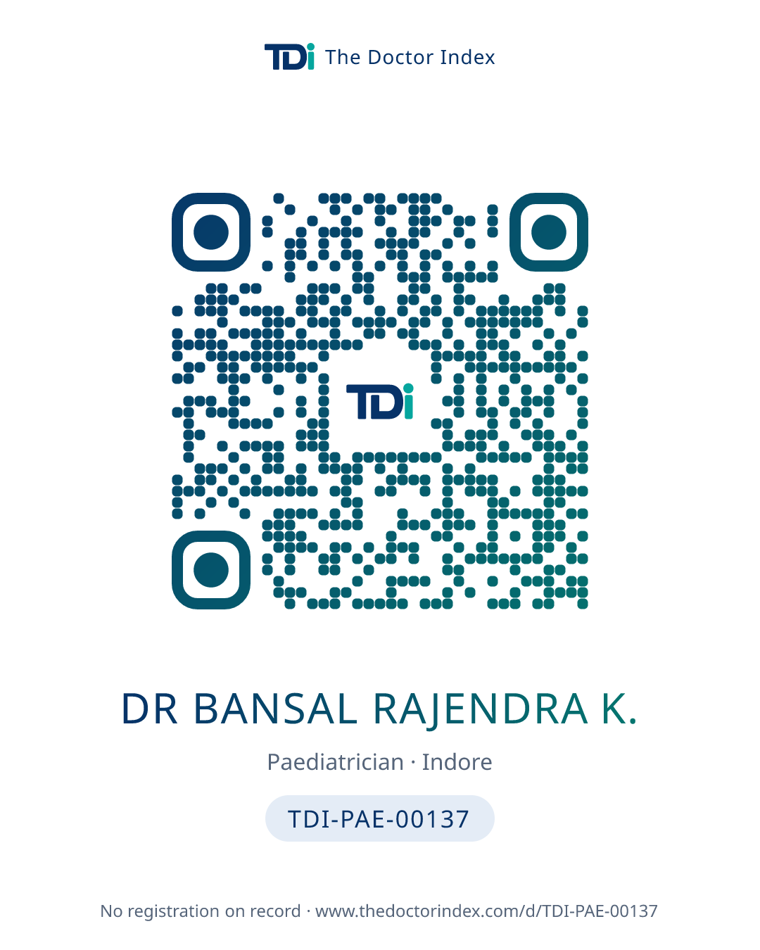 QR card for Dr Bansal Rajendra K., TDI-PAE-00137