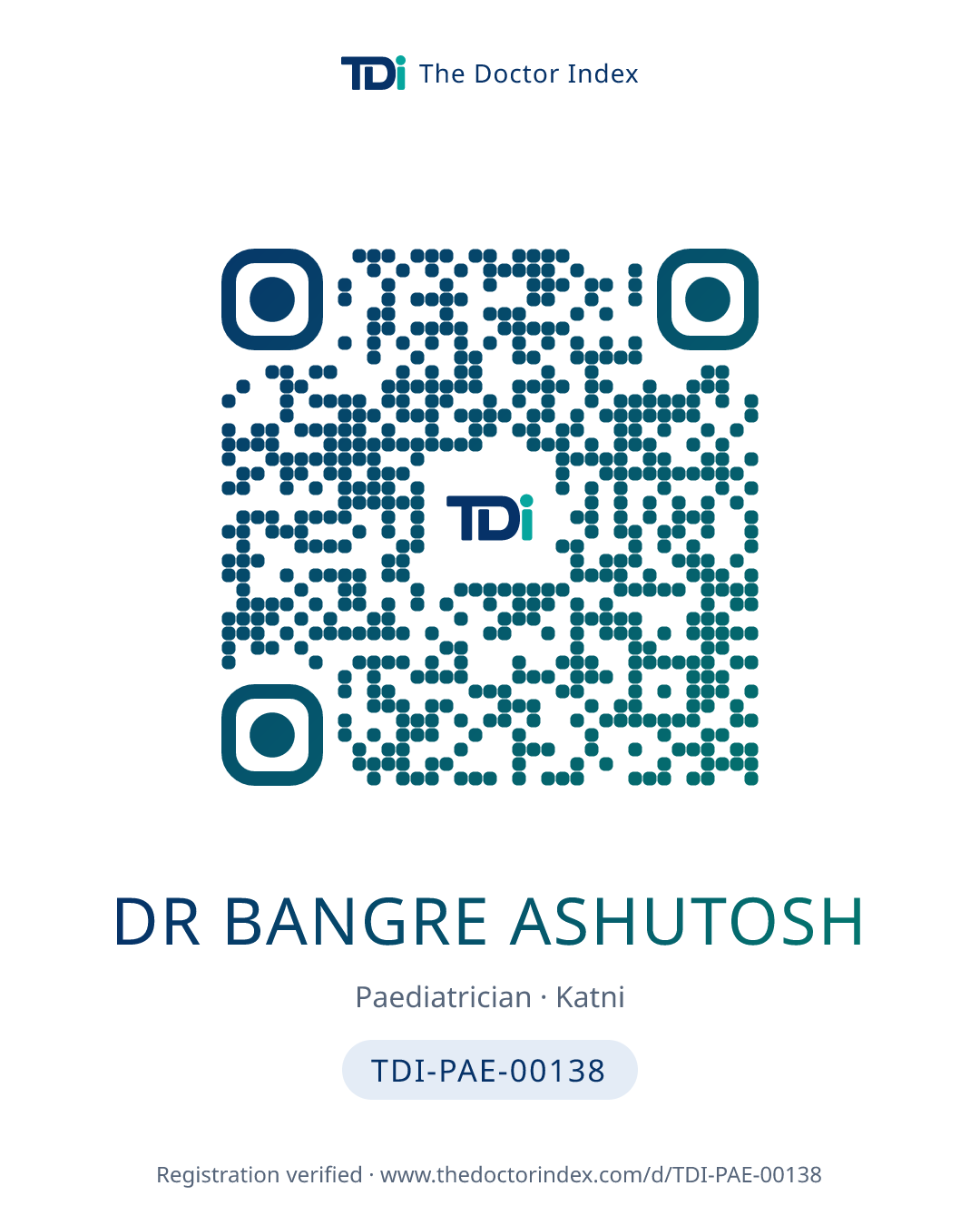 QR card for Dr Bangre Ashutosh, TDI-PAE-00138