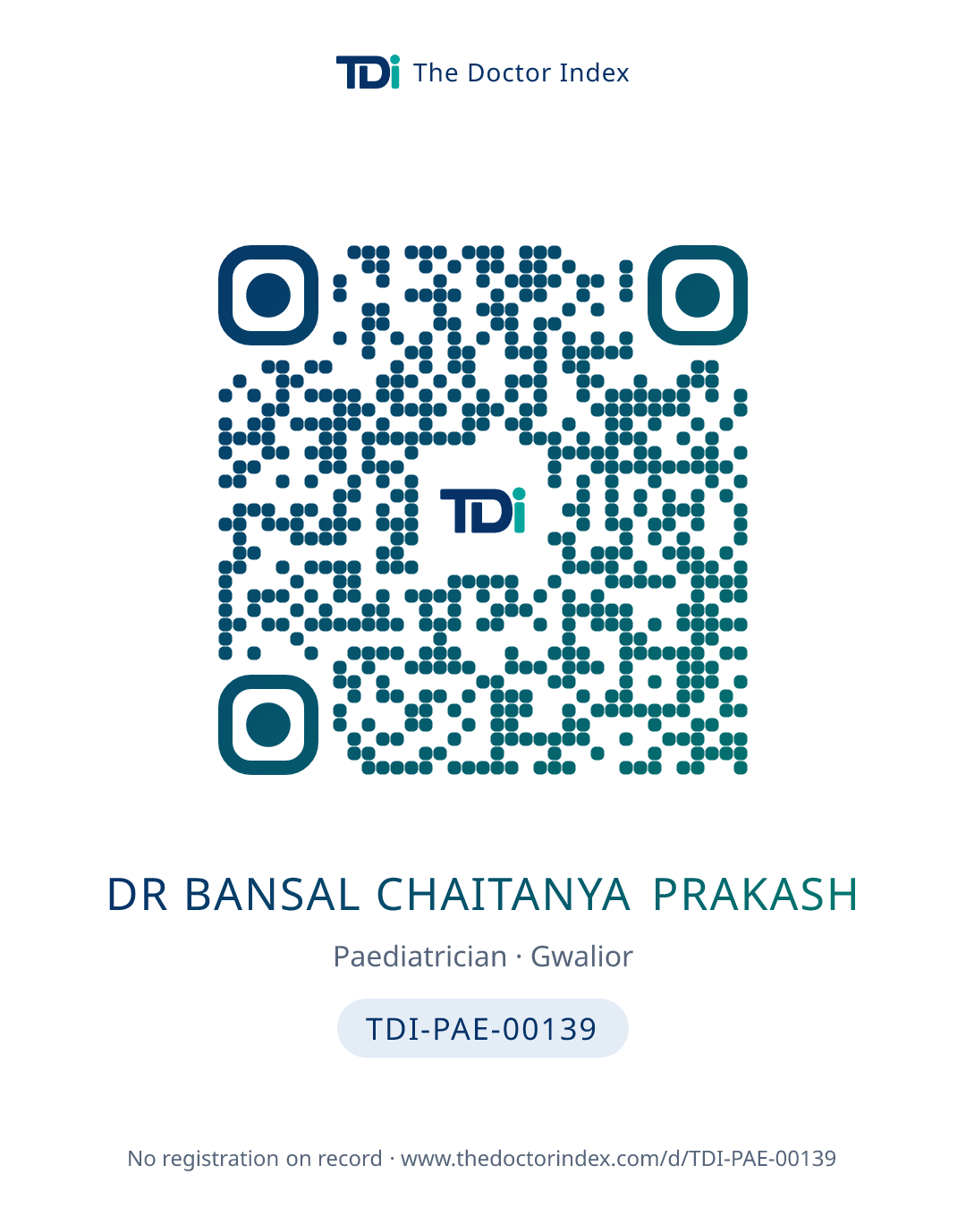QR card for Dr Bansal Chaitanya Prakash, TDI-PAE-00139