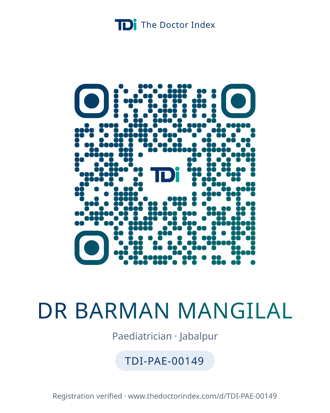 QR card for Dr Barman Mangilal, TDI-PAE-00149