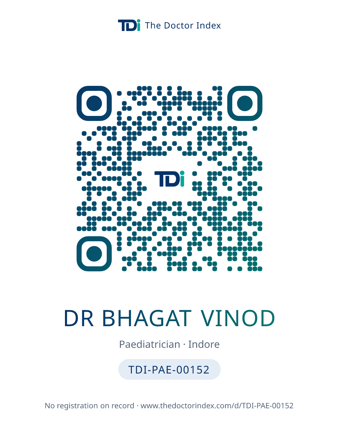 QR card for Dr Bhagat Vinod, TDI-PAE-00152