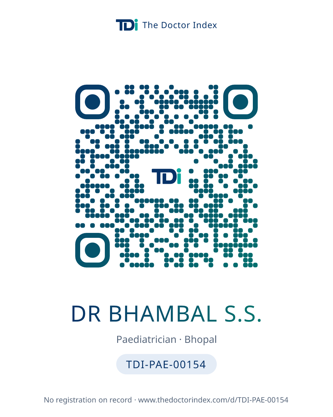 QR card for Dr Bhambal S.S., TDI-PAE-00154