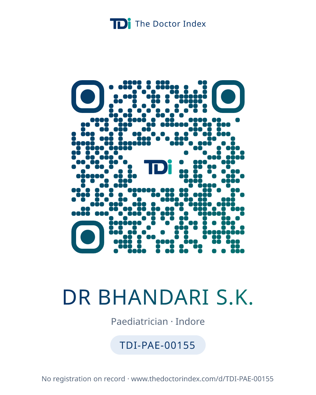QR card for Dr Bhandari S.K., TDI-PAE-00155
