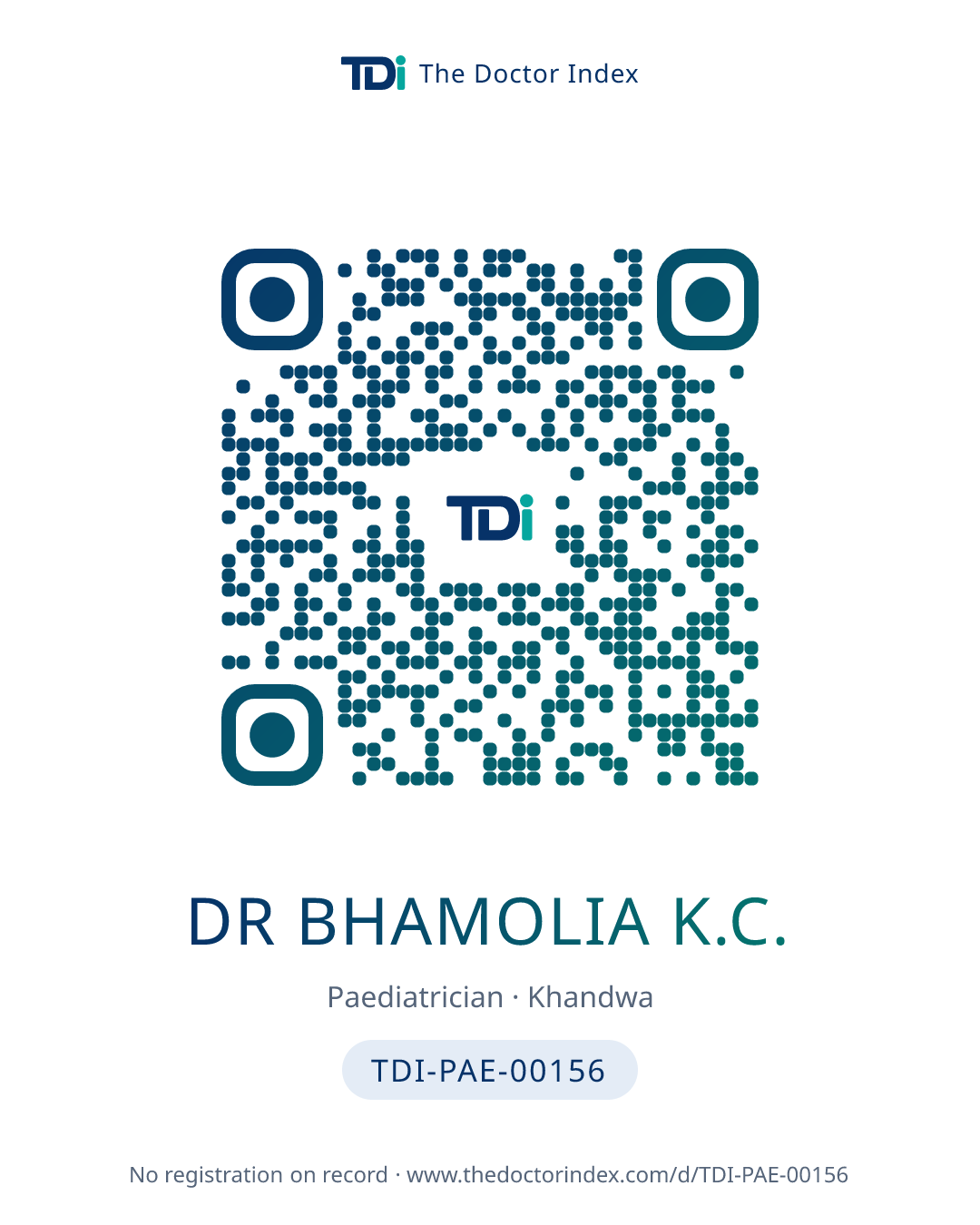 QR card for Dr Bhamolia K.C., TDI-PAE-00156