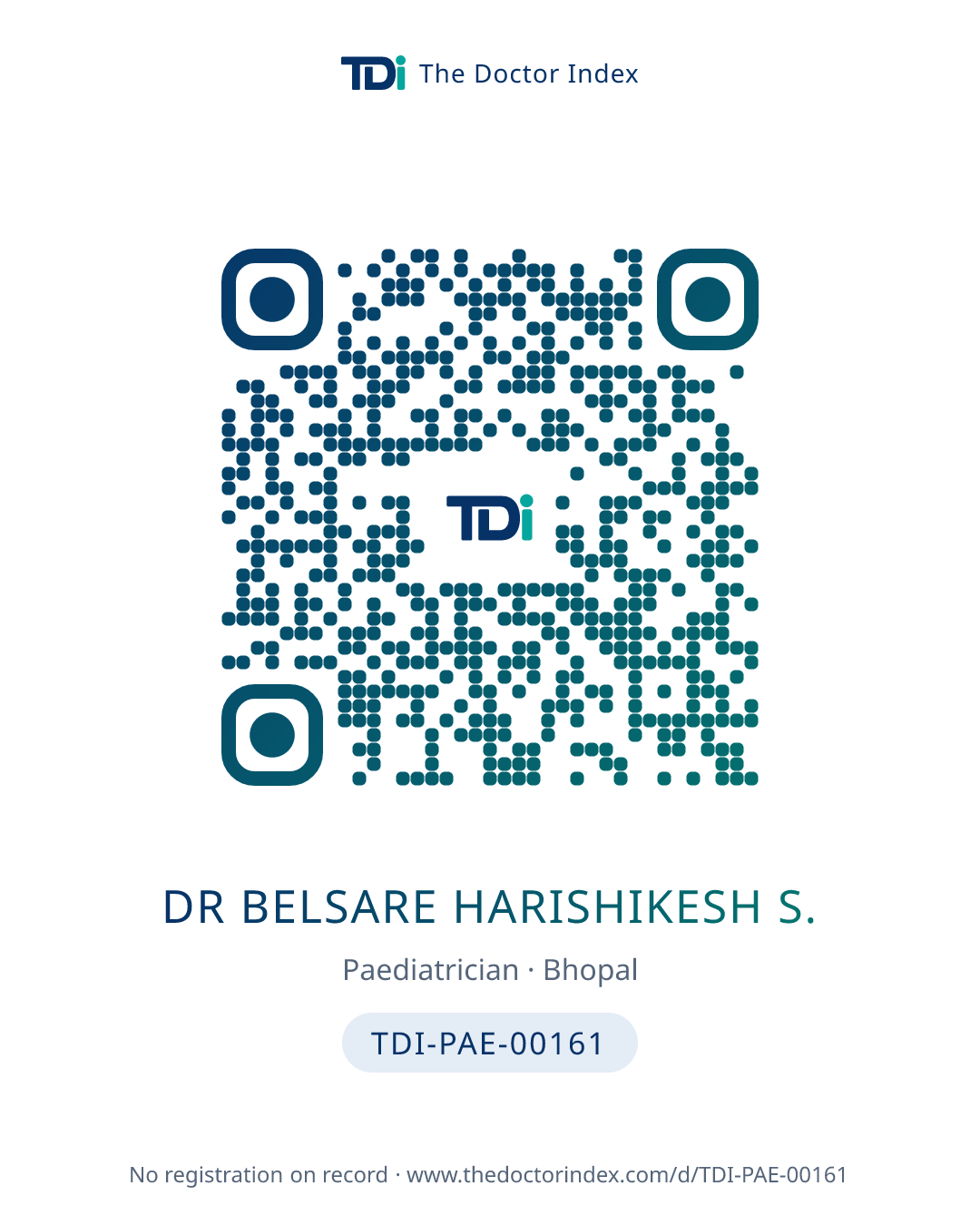 QR card for Dr Belsare Harishikesh S., TDI-PAE-00161