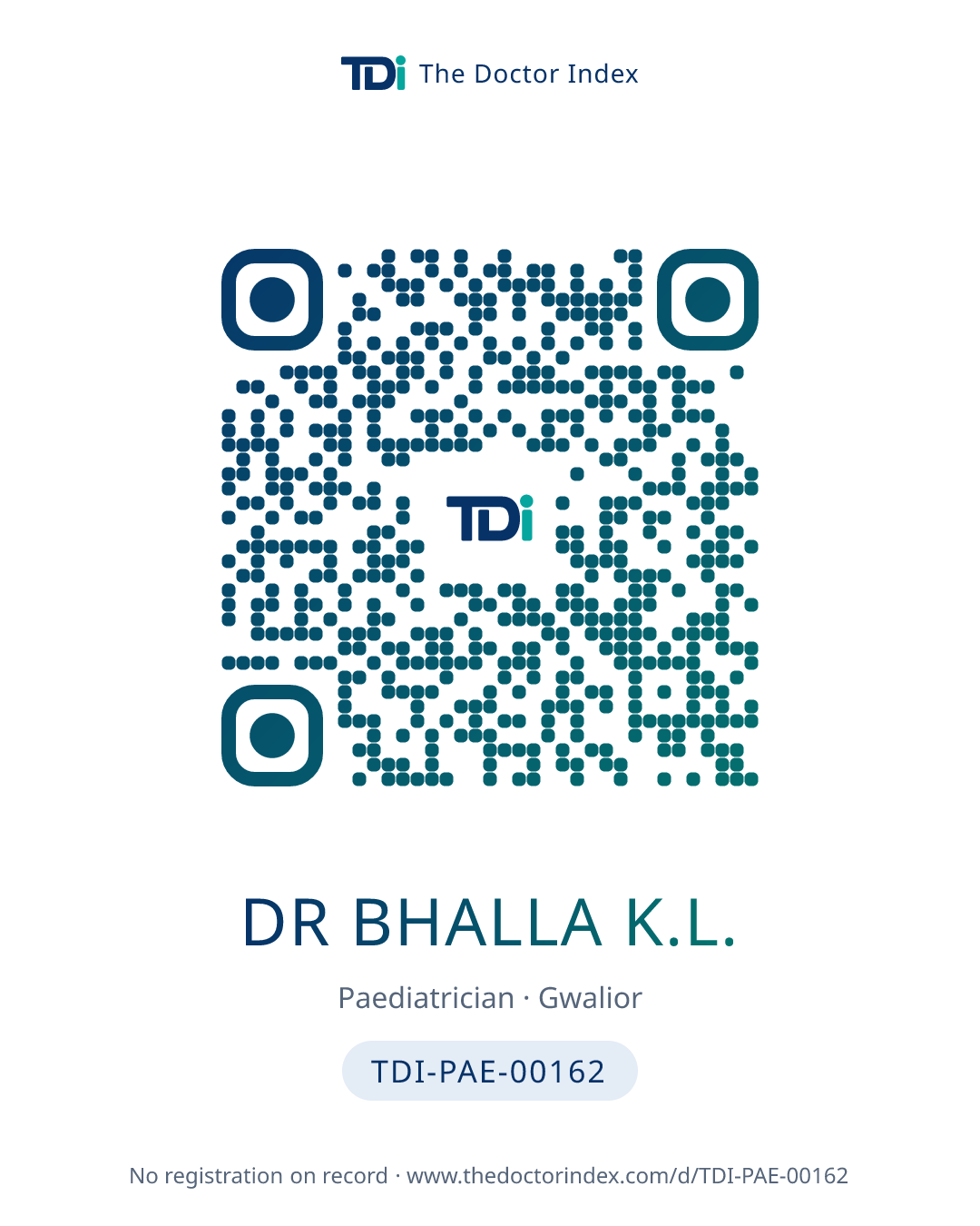 QR card for Dr Bhalla K.L., TDI-PAE-00162