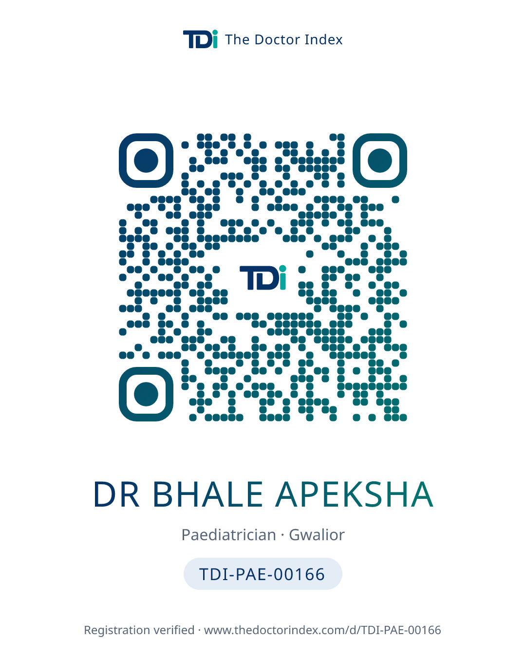 QR card for Dr Bhale Apeksha, TDI-PAE-00166