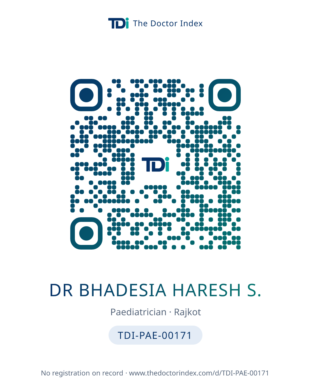 QR card for Dr Bhadesia Haresh S., TDI-PAE-00171