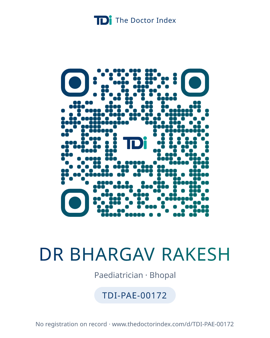QR card for Dr Bhargav Rakesh, TDI-PAE-00172