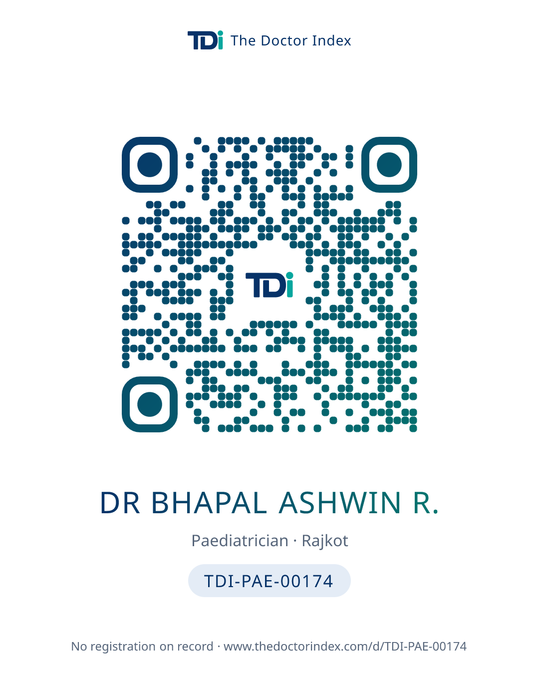 QR card for Dr Bhapal Ashwin R., TDI-PAE-00174