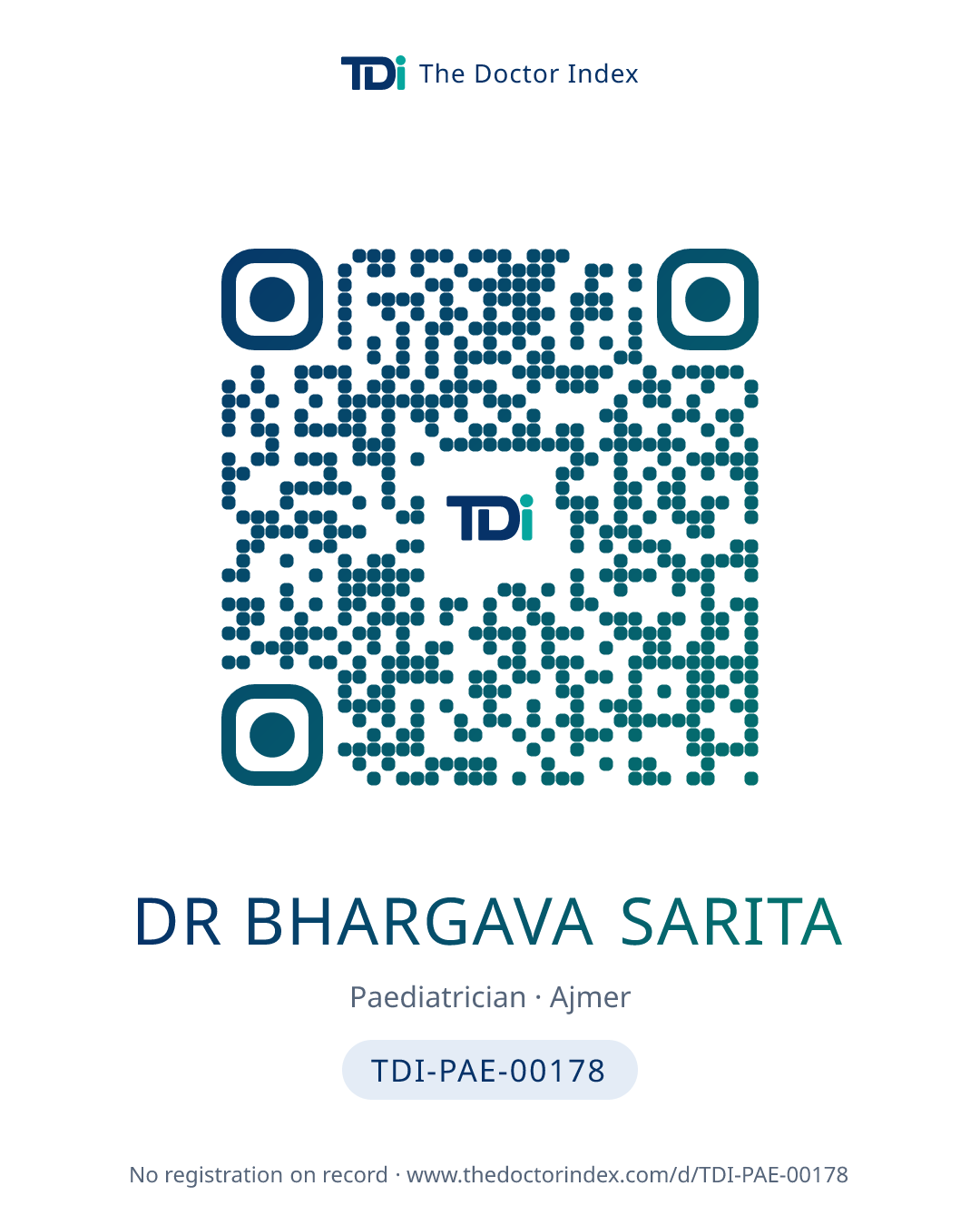 QR card for Dr Bhargava Sarita, TDI-PAE-00178