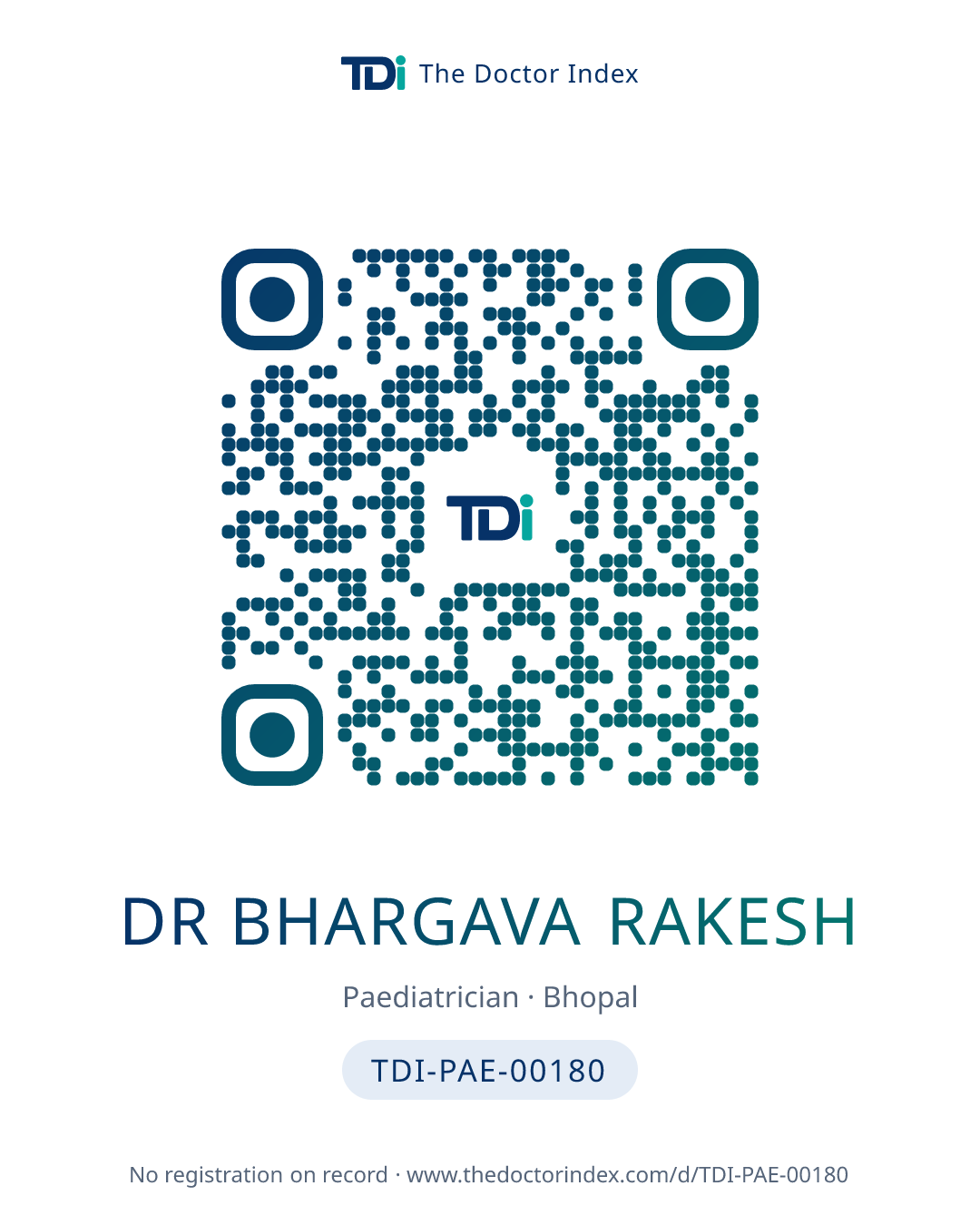QR card for Dr Bhargava Rakesh, TDI-PAE-00180