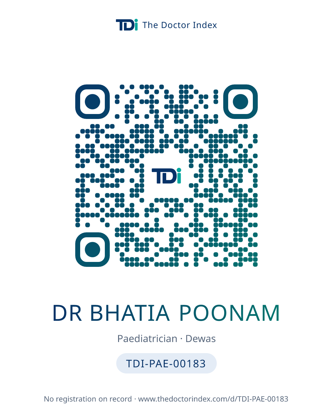 QR card for Dr Bhatia Poonam, TDI-PAE-00183