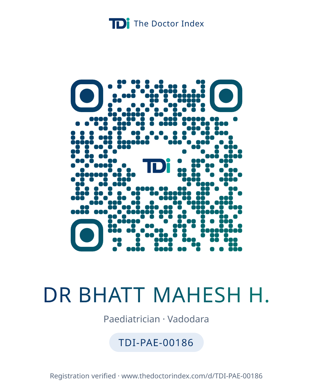 QR card for Dr Bhatt Mahesh H., TDI-PAE-00186