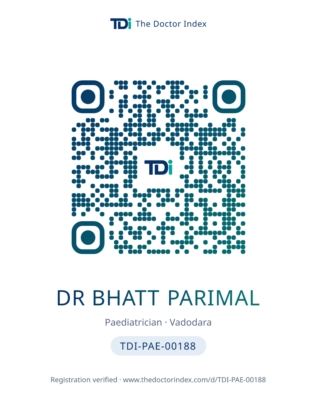 QR card for Dr Bhatt Parimal, TDI-PAE-00188