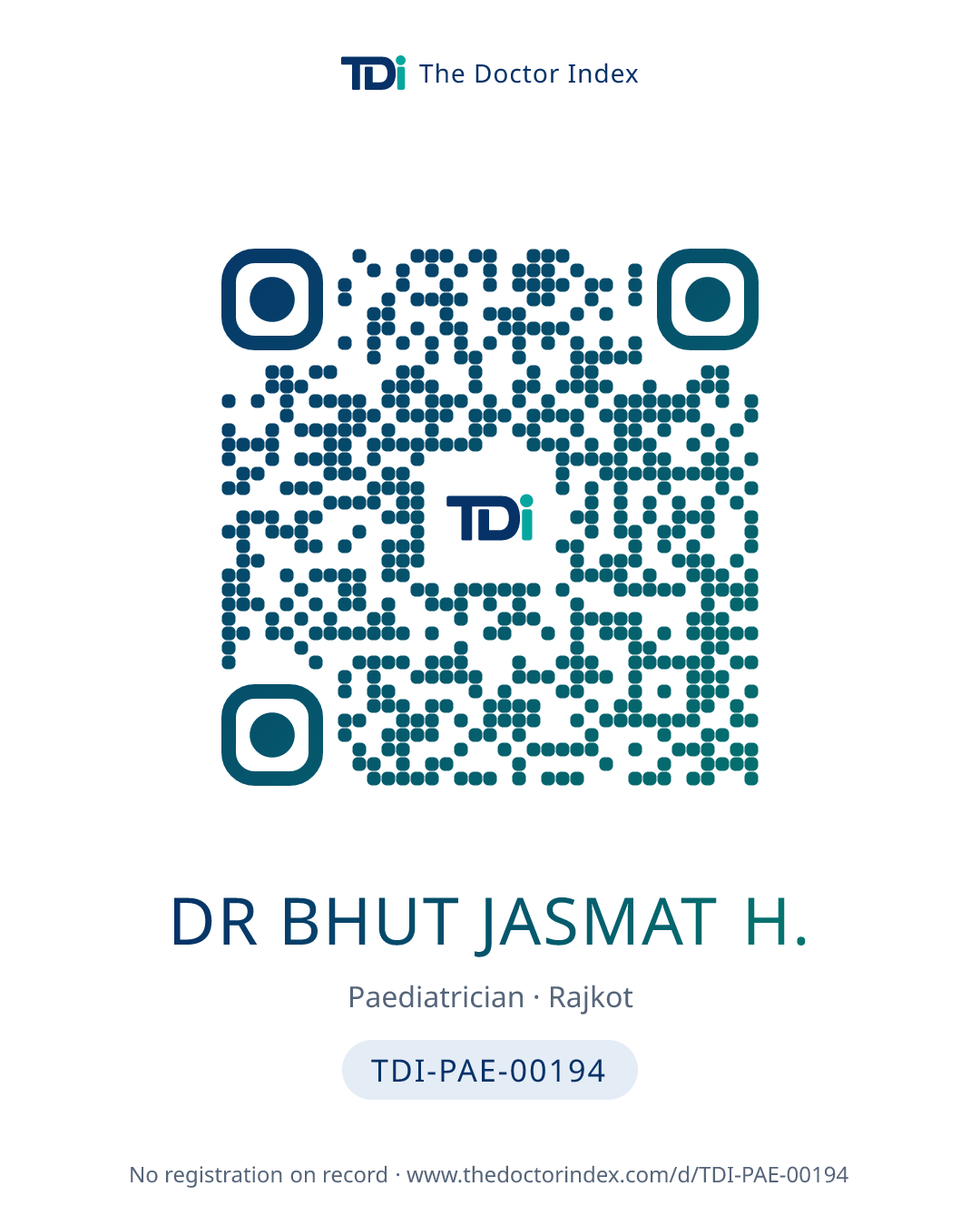 QR card for Dr Bhut Jasmat H., TDI-PAE-00194