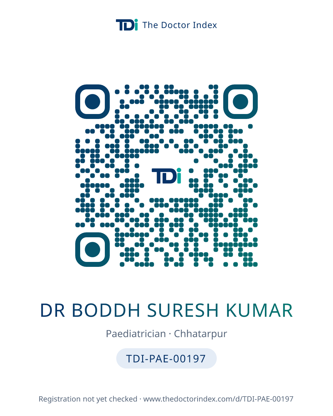 QR card for Dr Boddh Suresh Kumar, TDI-PAE-00197