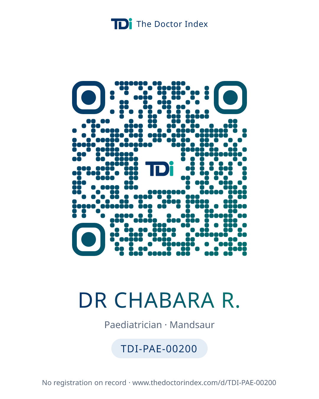 QR card for Dr Chabara R., TDI-PAE-00200