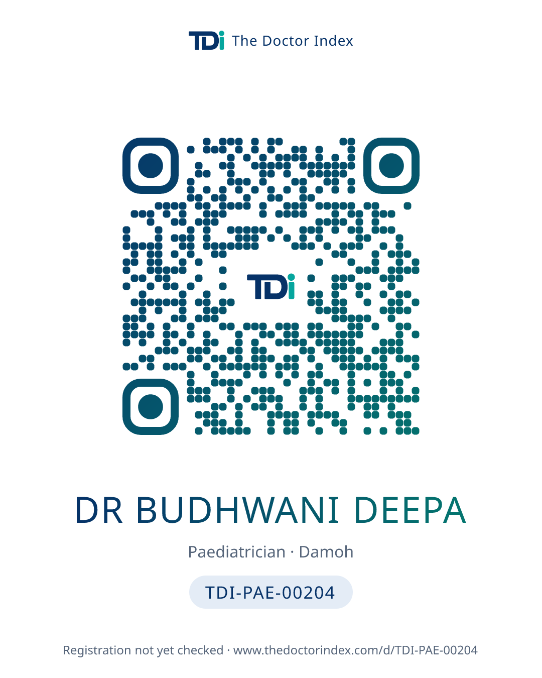 QR card for Dr Budhwani Deepa, TDI-PAE-00204