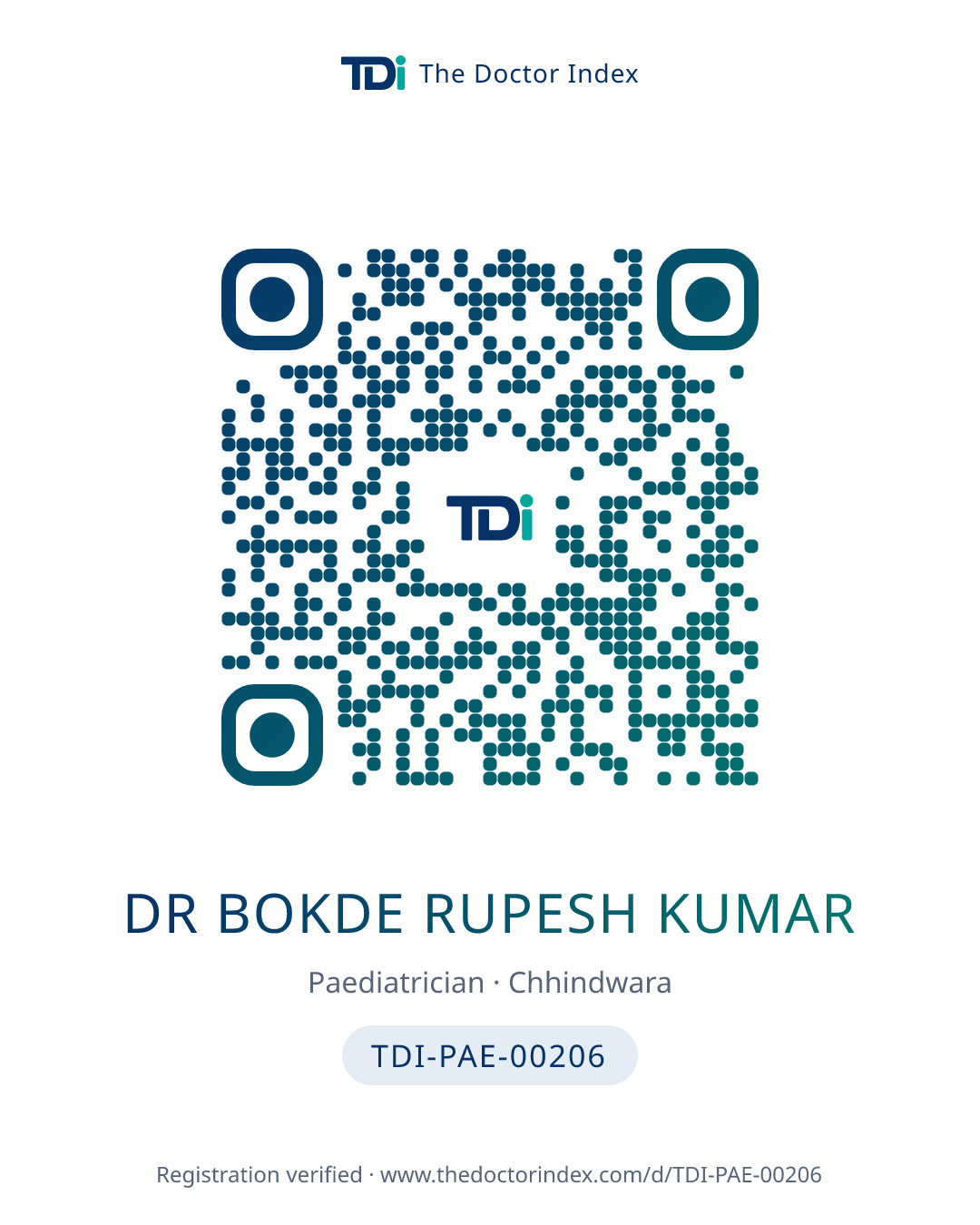 QR card for Dr Bokde Rupesh Kumar, TDI-PAE-00206