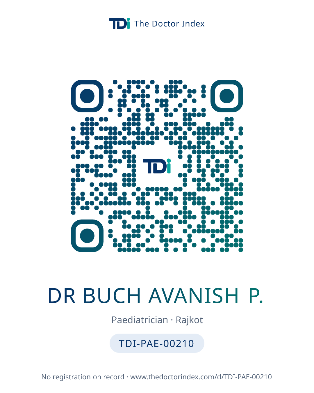 QR card for Dr Buch Avanish P., TDI-PAE-00210