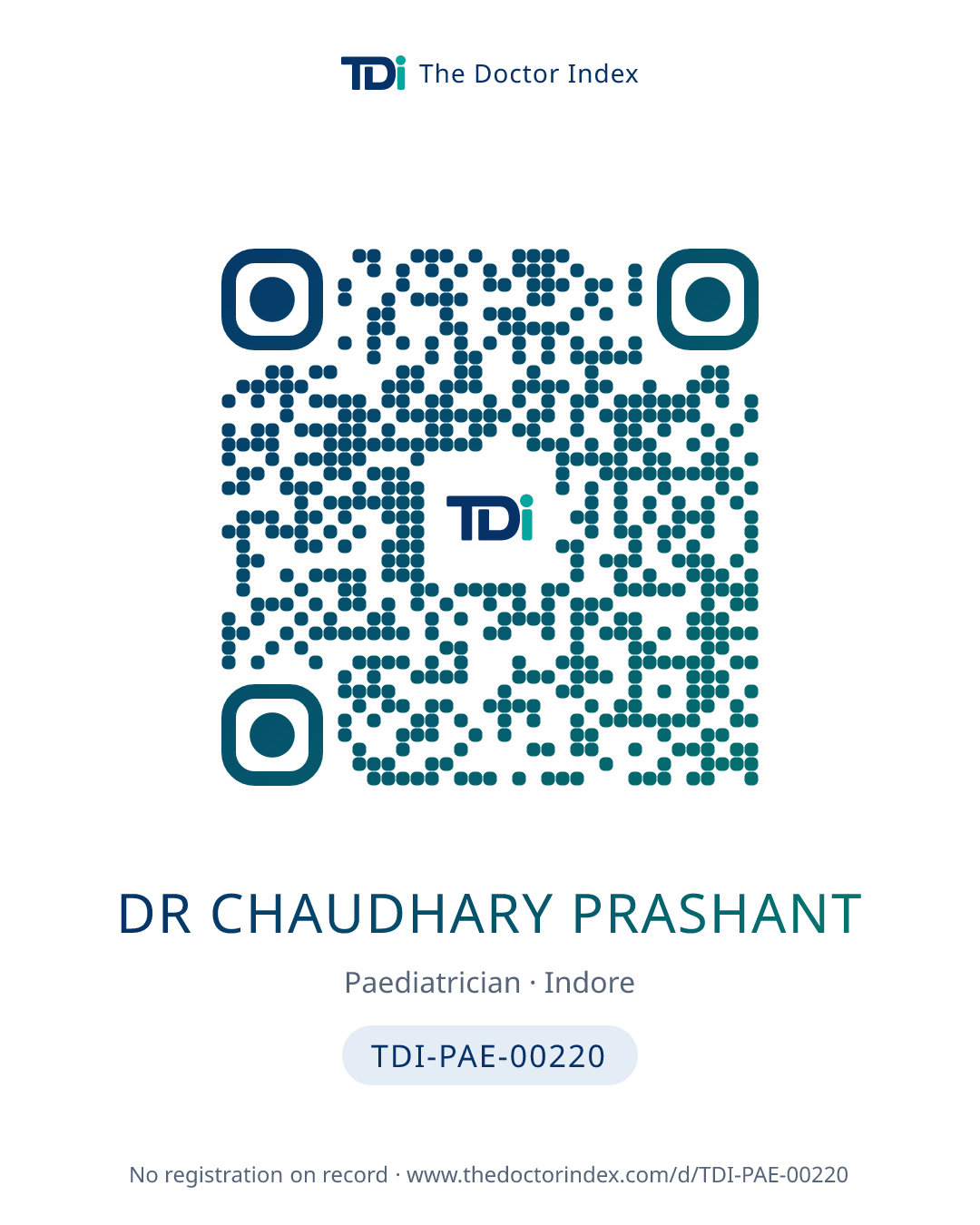 QR card for Dr Chaudhary Prashant, TDI-PAE-00220