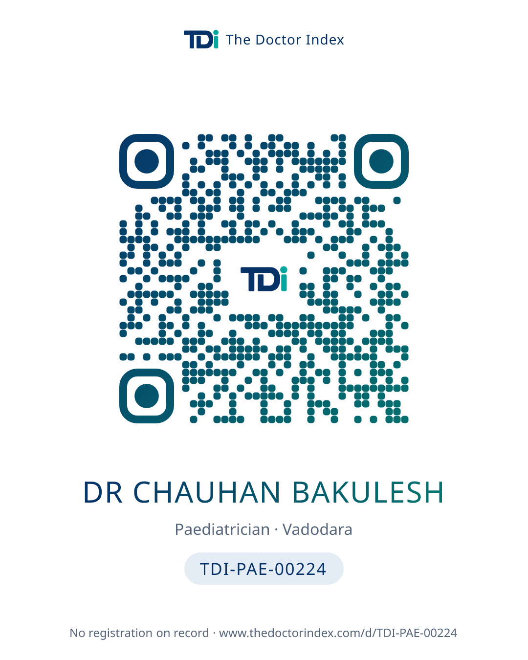 QR card for Dr Chauhan Bakulesh, TDI-PAE-00224
