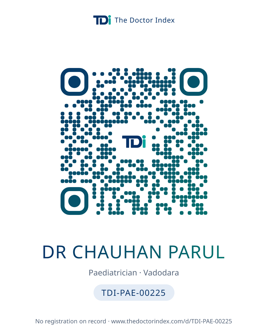 QR card for Dr Chauhan Parul, TDI-PAE-00225