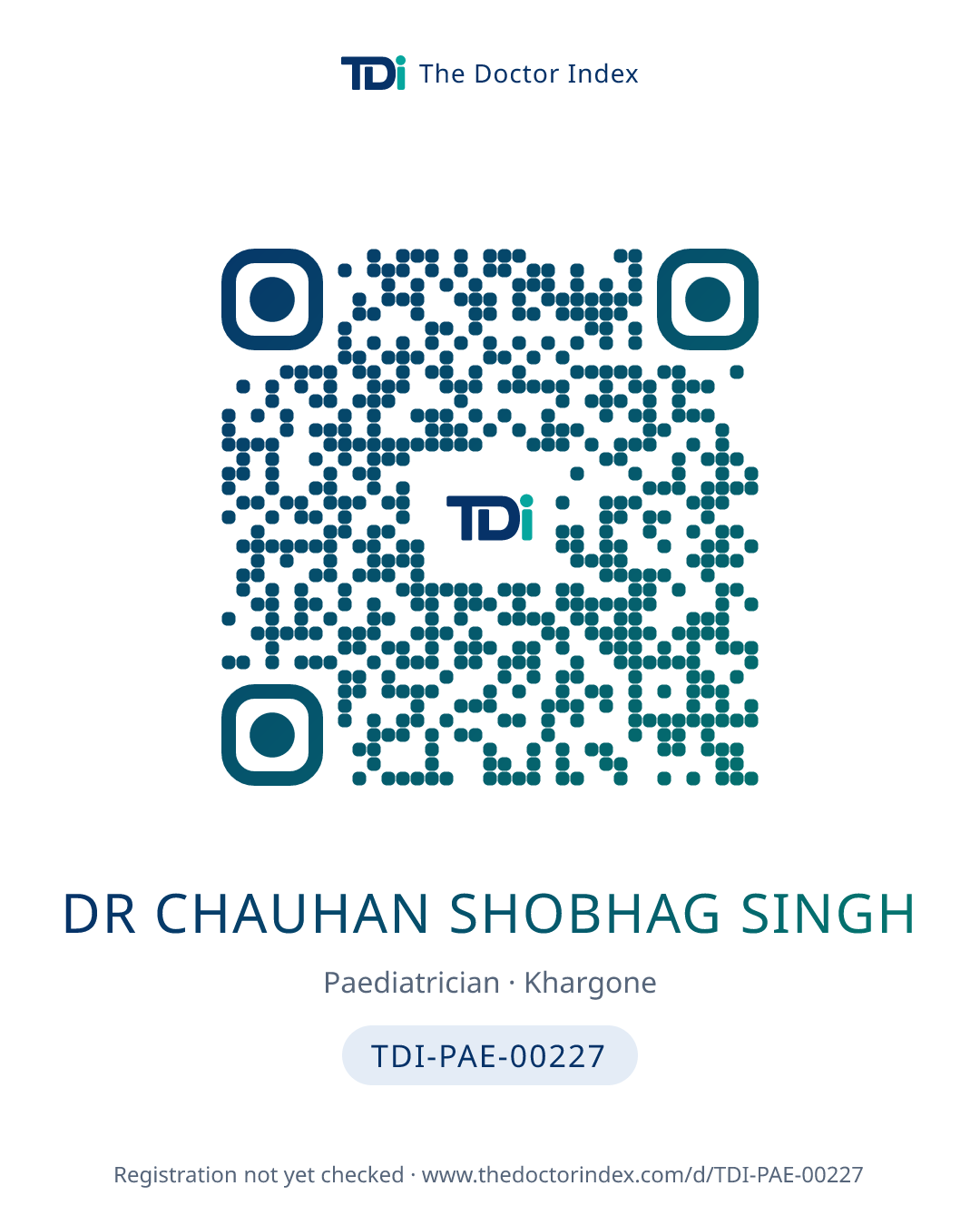 QR card for Dr Chauhan Shobhag Singh, TDI-PAE-00227