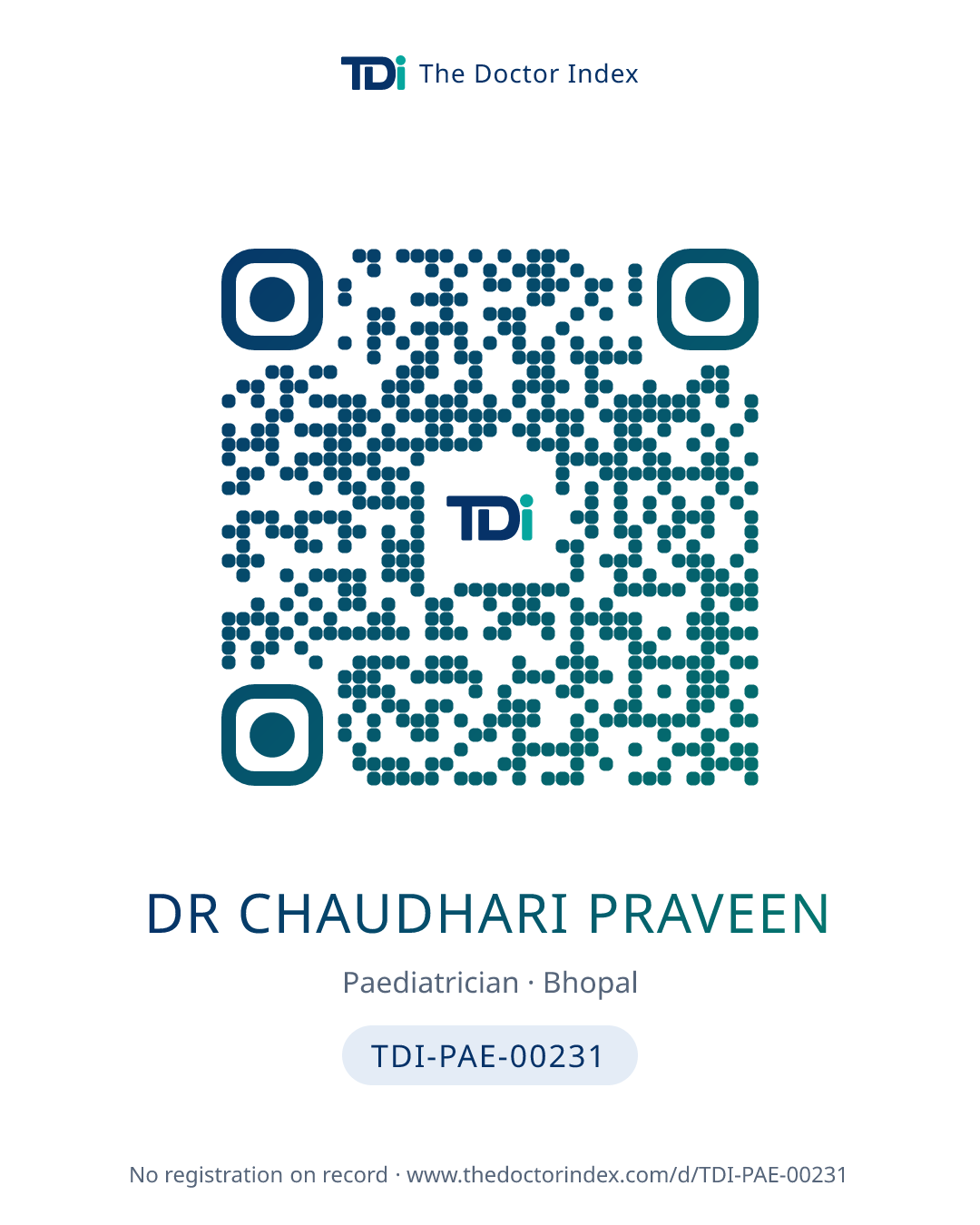 QR card for Dr Chaudhari Praveen, TDI-PAE-00231