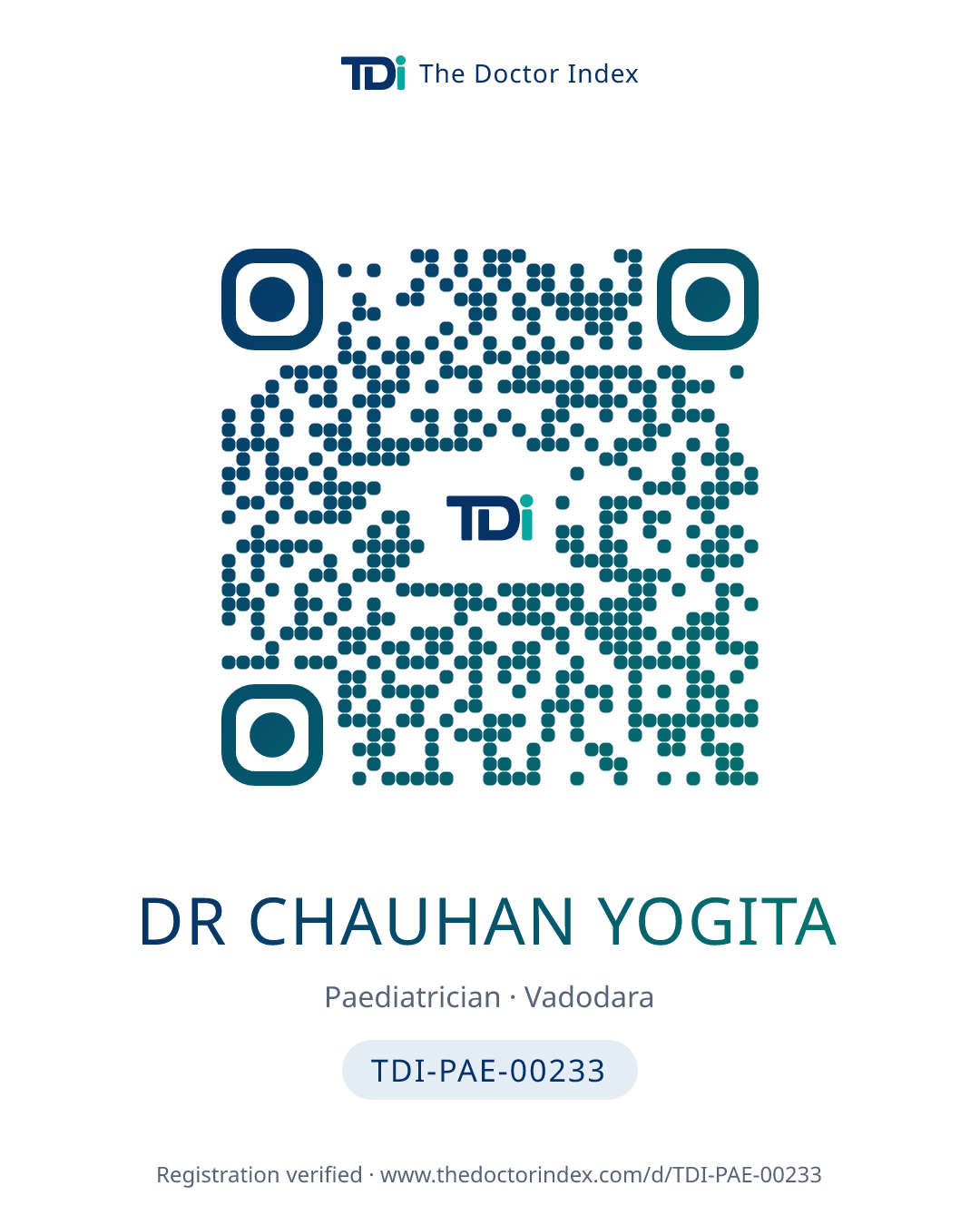 QR card for Dr Chauhan Yogita, TDI-PAE-00233