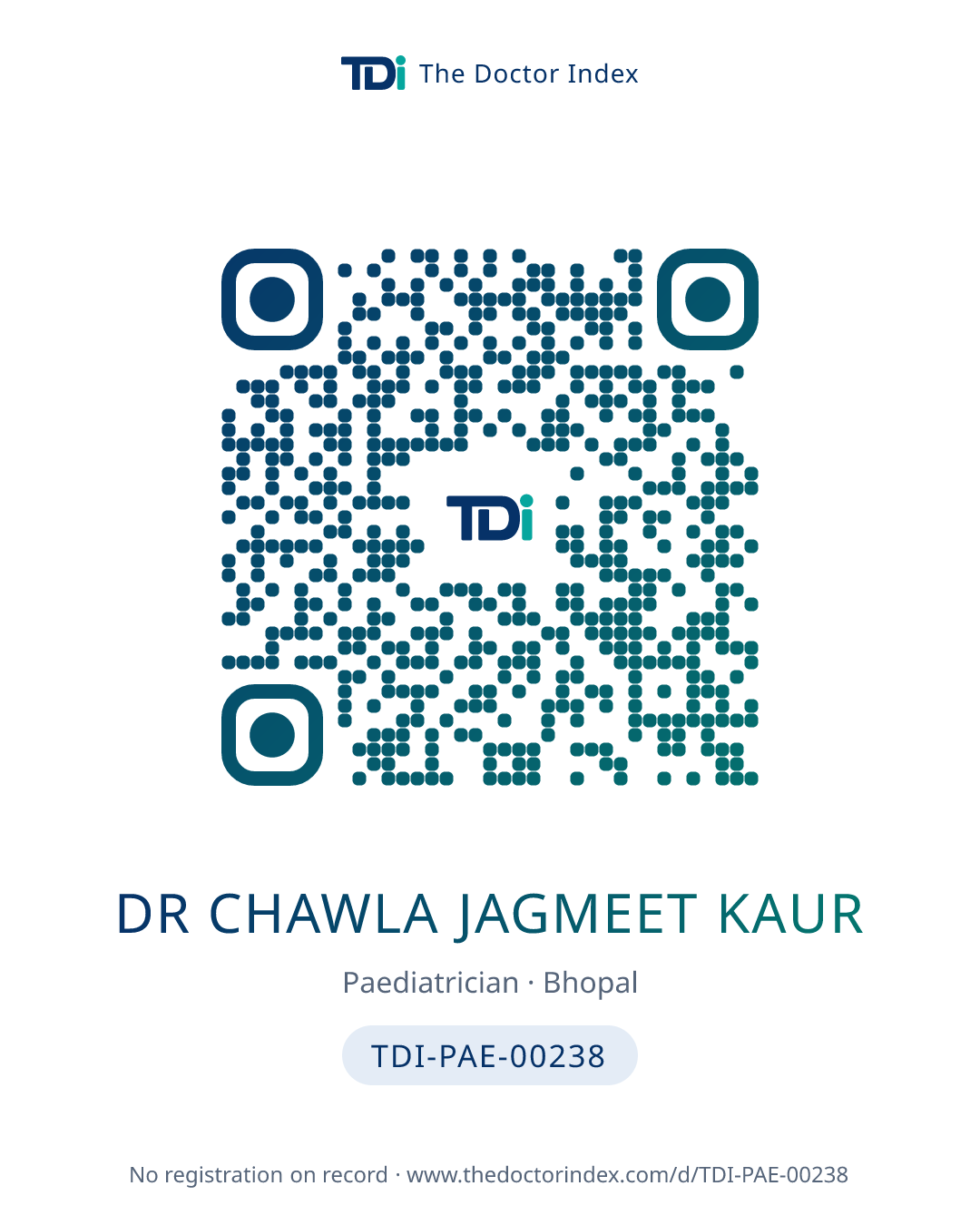 QR card for Dr Chawla Jagmeet Kaur, TDI-PAE-00238