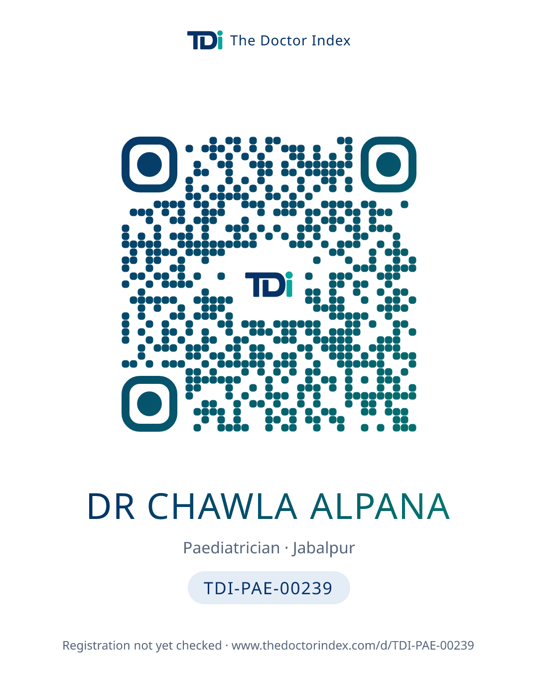 QR card for Dr Chawla Alpana, TDI-PAE-00239