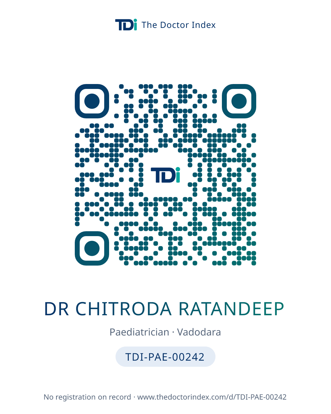 QR card for Dr Chitroda Ratandeep, TDI-PAE-00242
