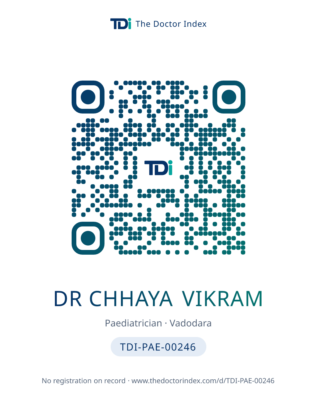 QR card for Dr Chhaya Vikram, TDI-PAE-00246