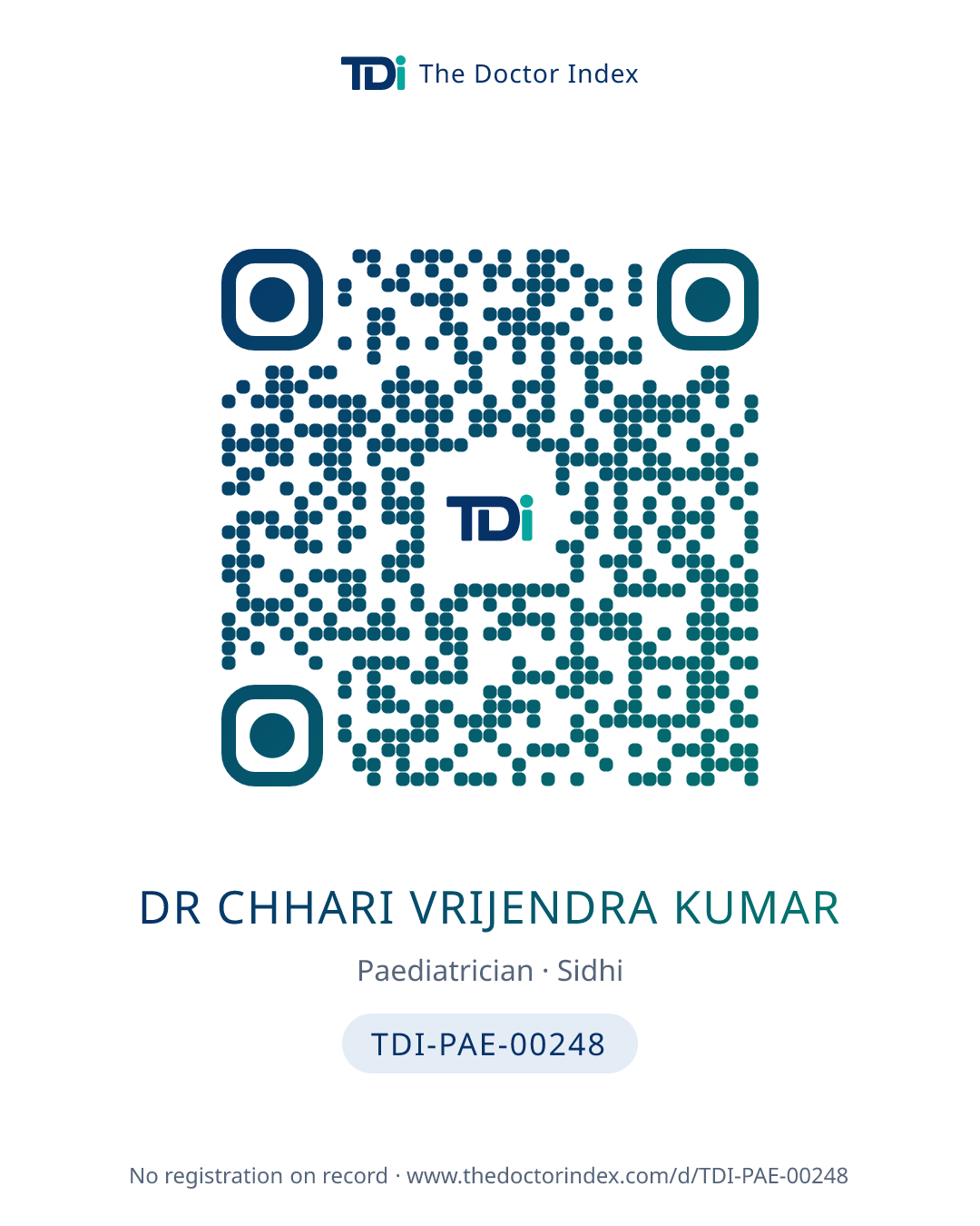 QR card for Dr Chhari Vrijendra Kumar, TDI-PAE-00248