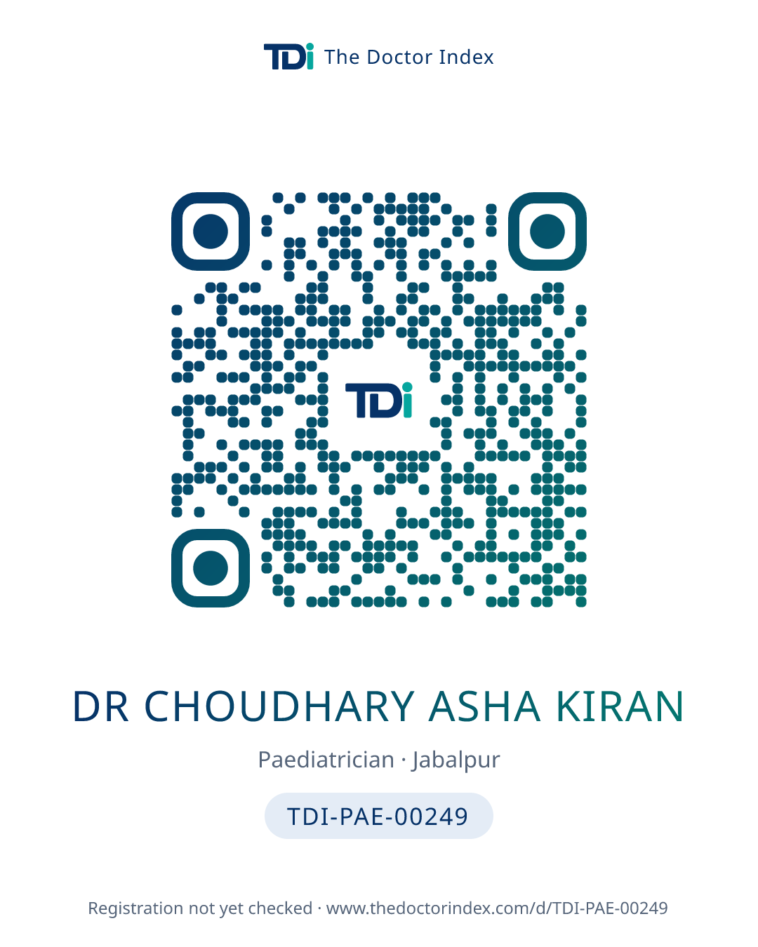 QR card for Dr Choudhary Asha Kiran, TDI-PAE-00249
