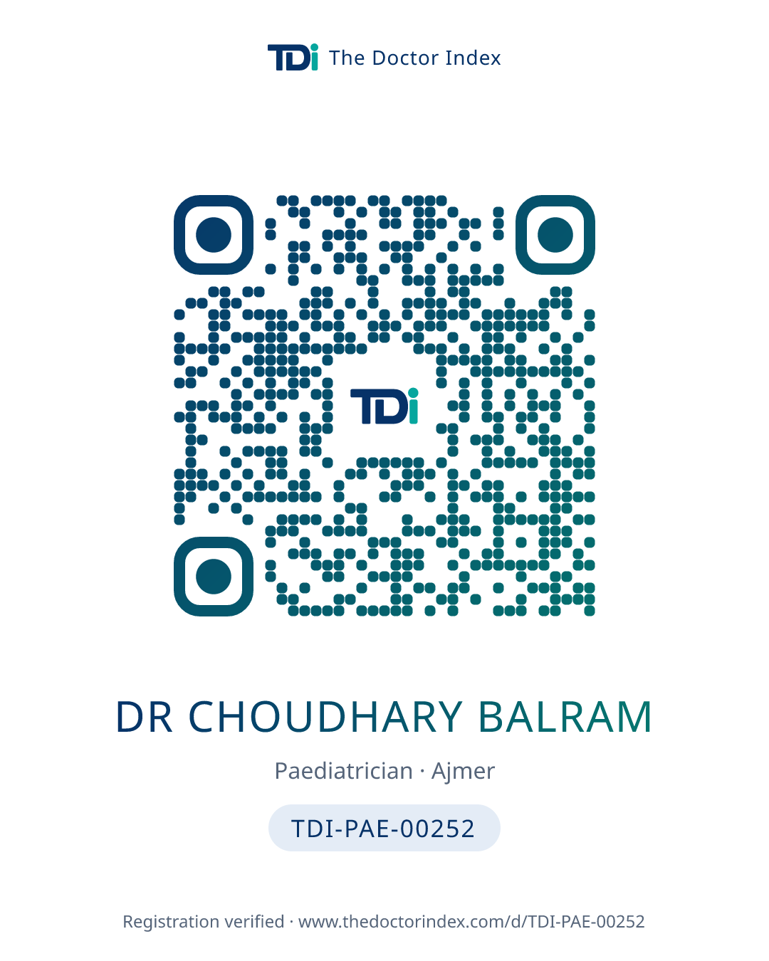 QR card for Dr Choudhary Balram, TDI-PAE-00252