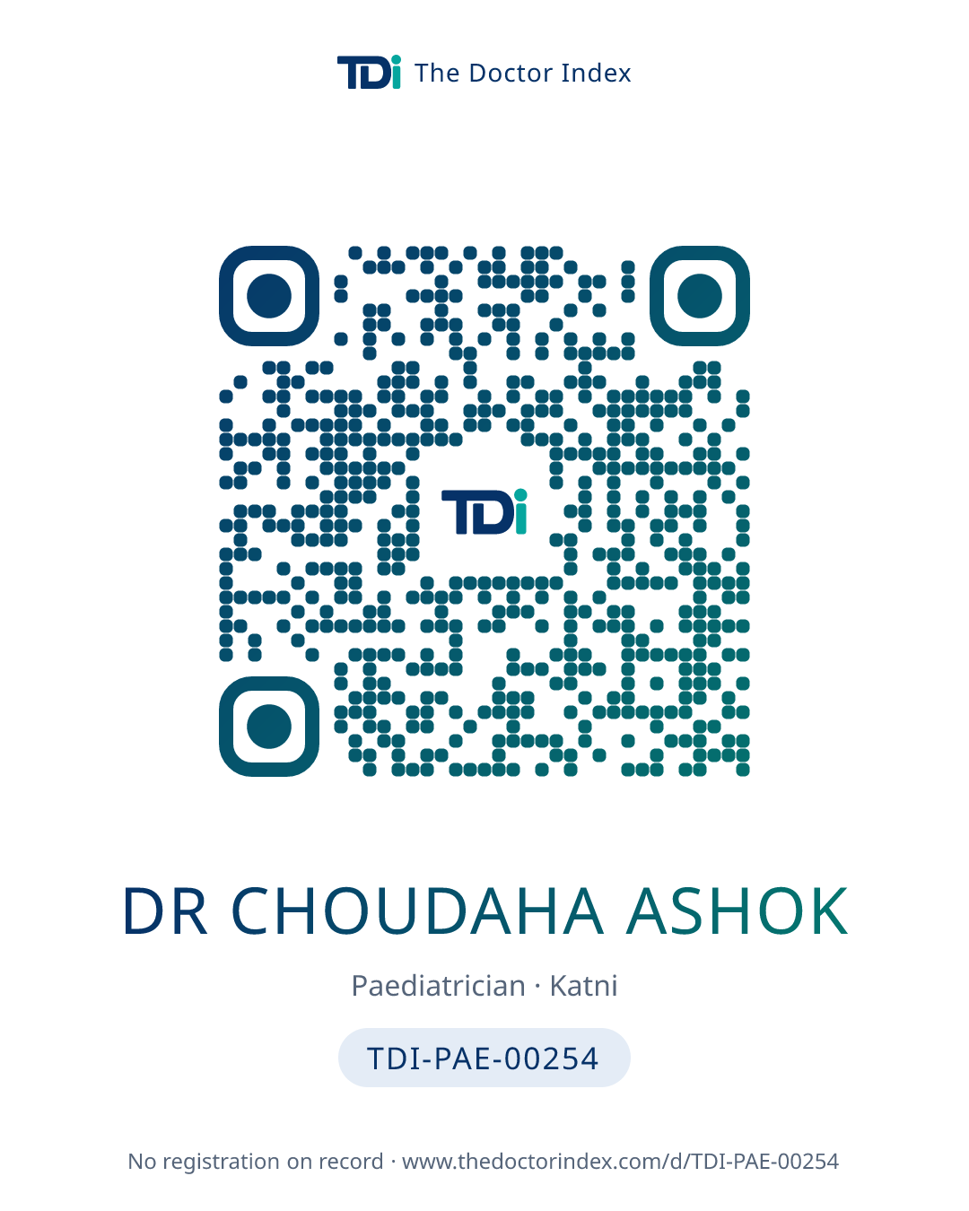 QR card for Dr Choudaha Ashok, TDI-PAE-00254