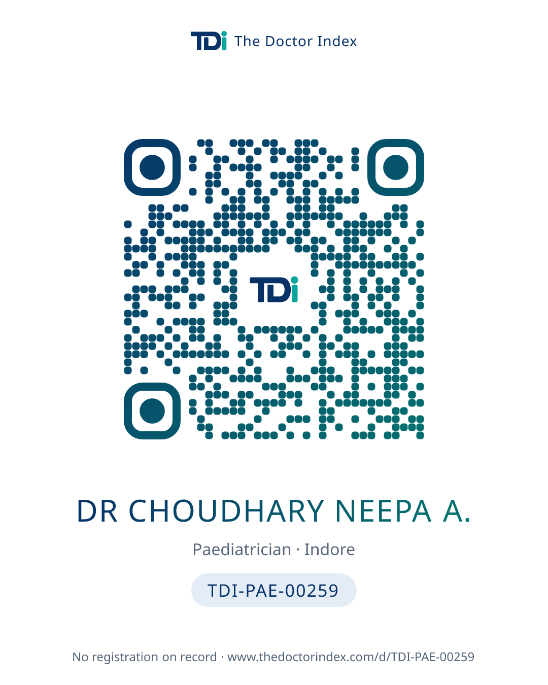 QR card for Dr Choudhary Neepa A., TDI-PAE-00259