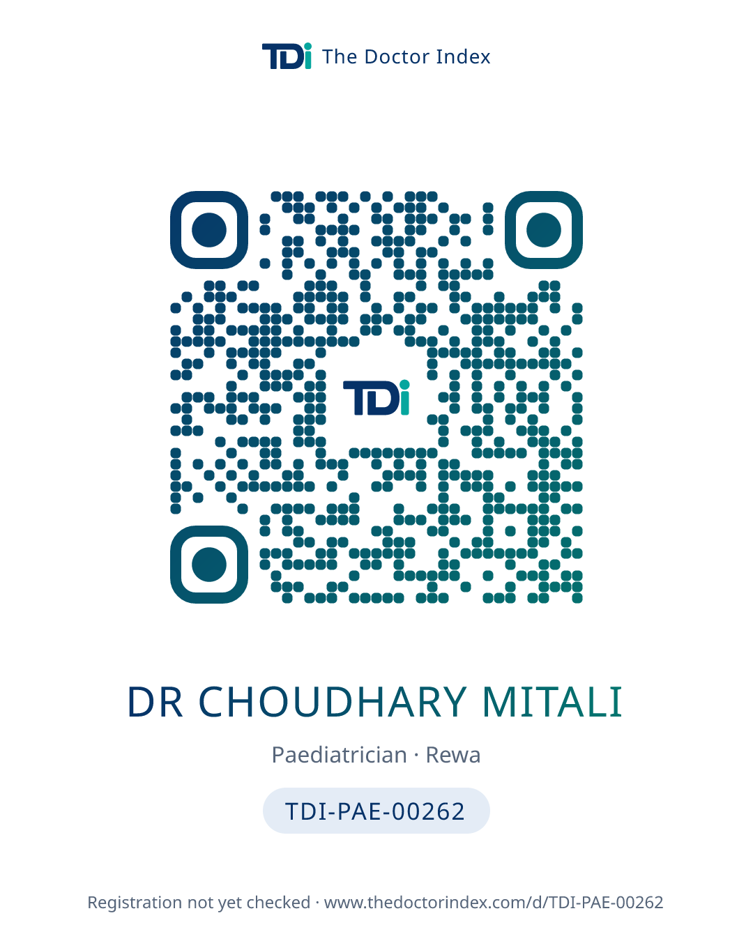 QR card for Dr Choudhary Mitali, TDI-PAE-00262