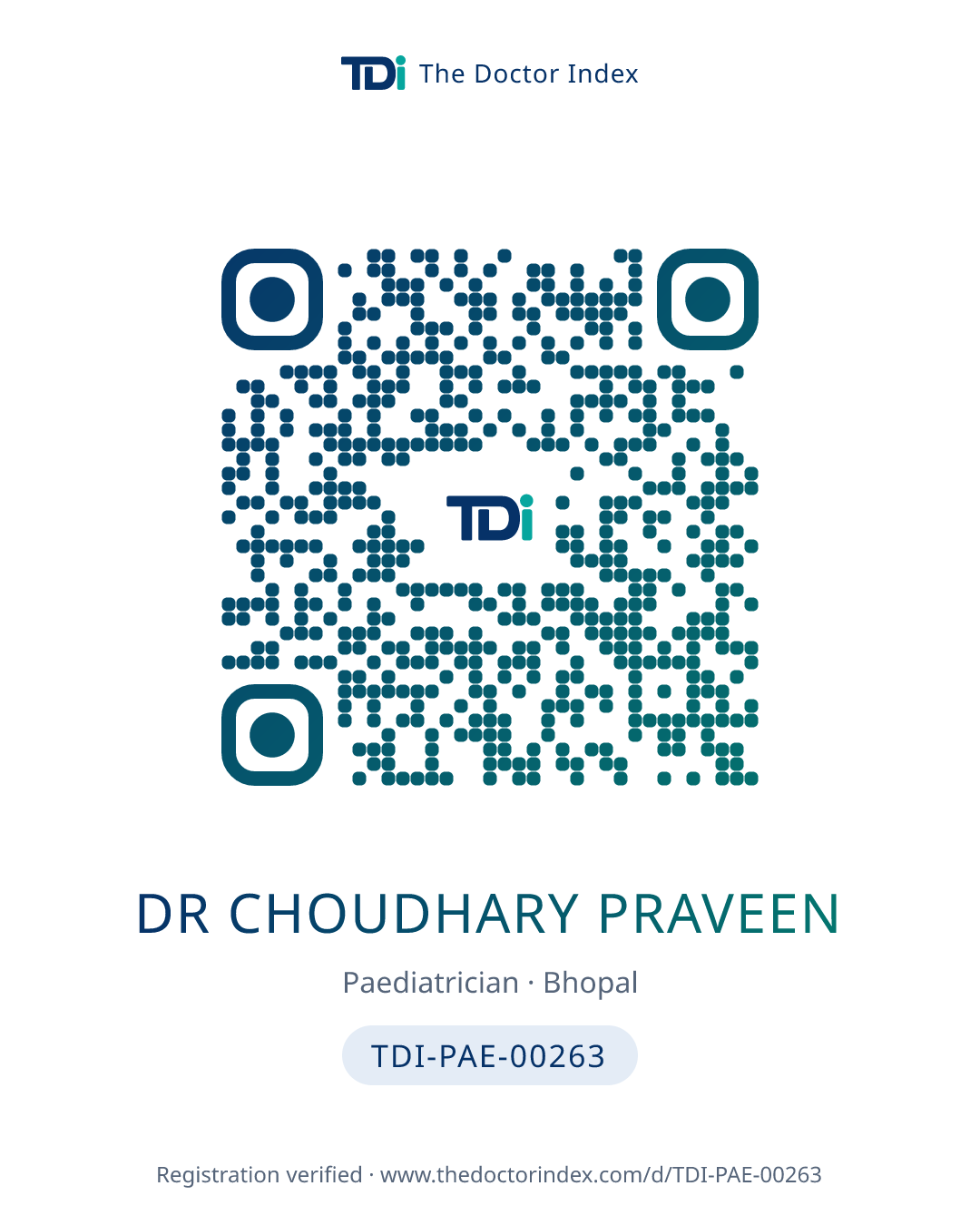 QR card for Dr Choudhary Praveen, TDI-PAE-00263