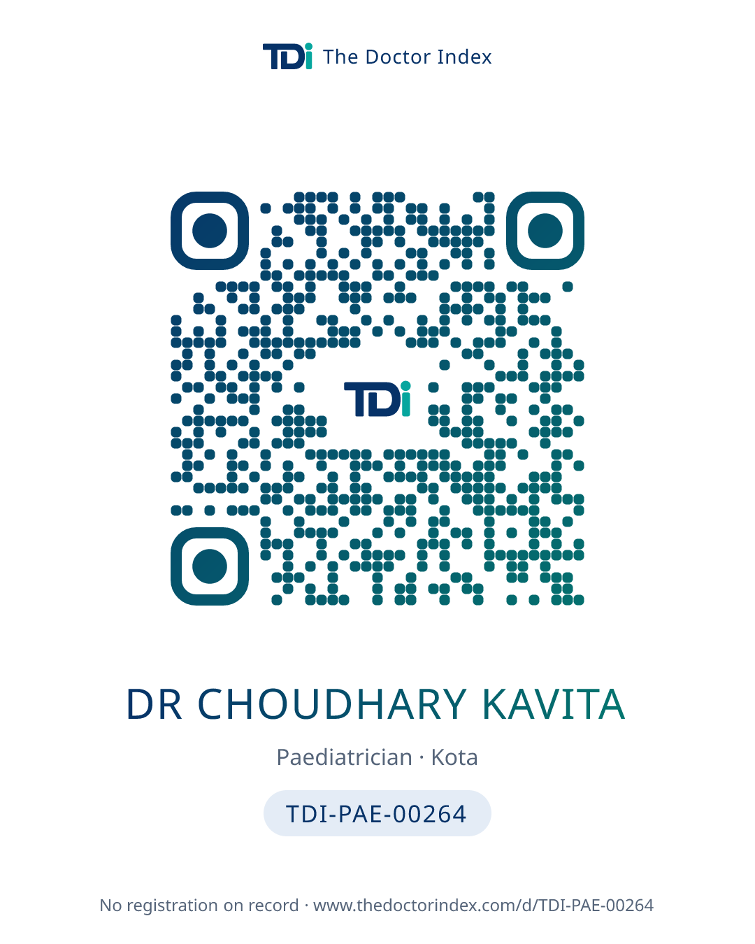 QR card for Dr Choudhary Kavita, TDI-PAE-00264