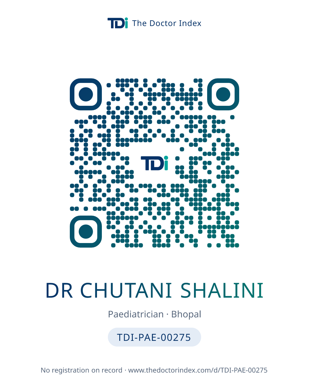 QR card for Dr Chutani Shalini, TDI-PAE-00275