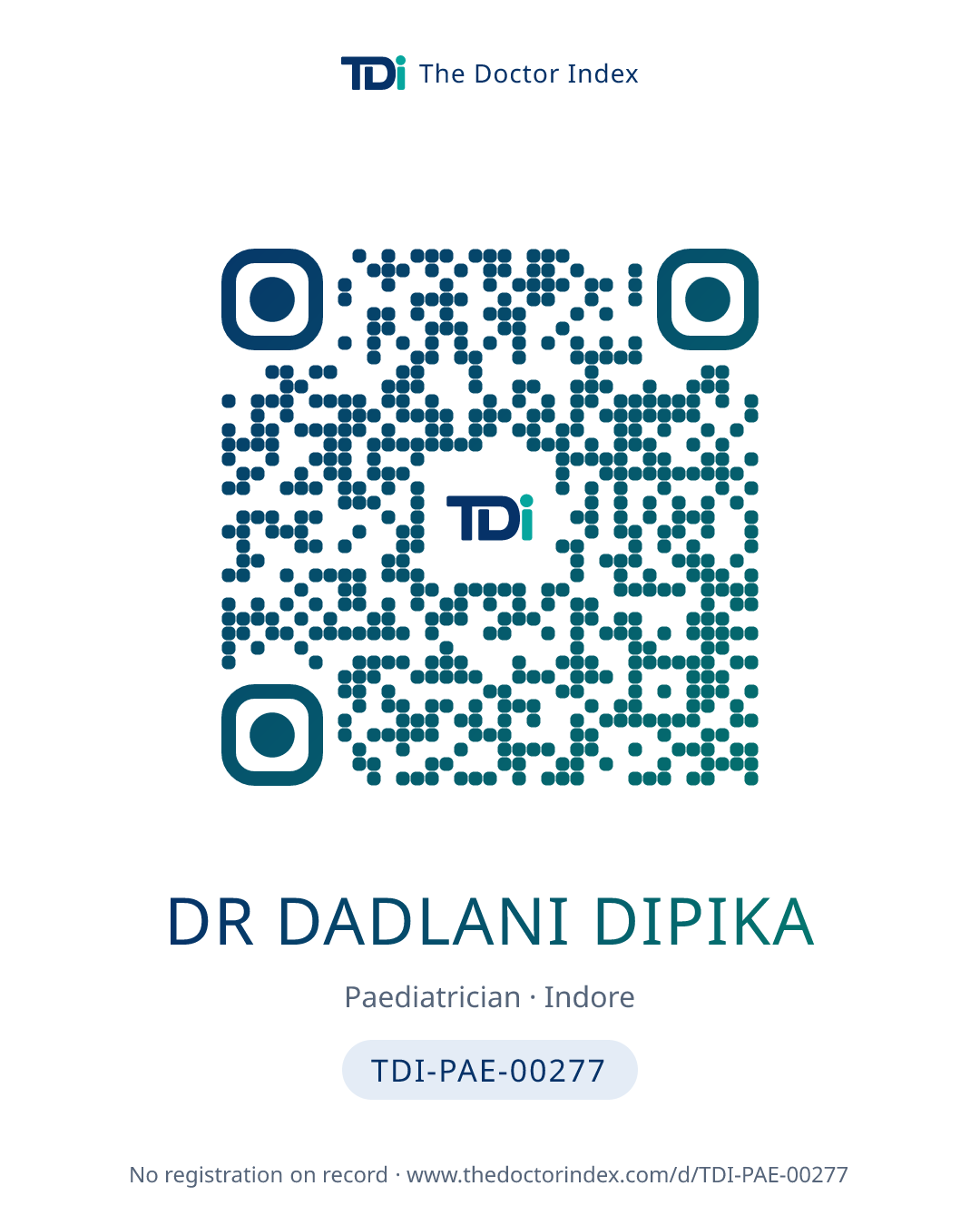 QR card for Dr Dadlani Dipika, TDI-PAE-00277