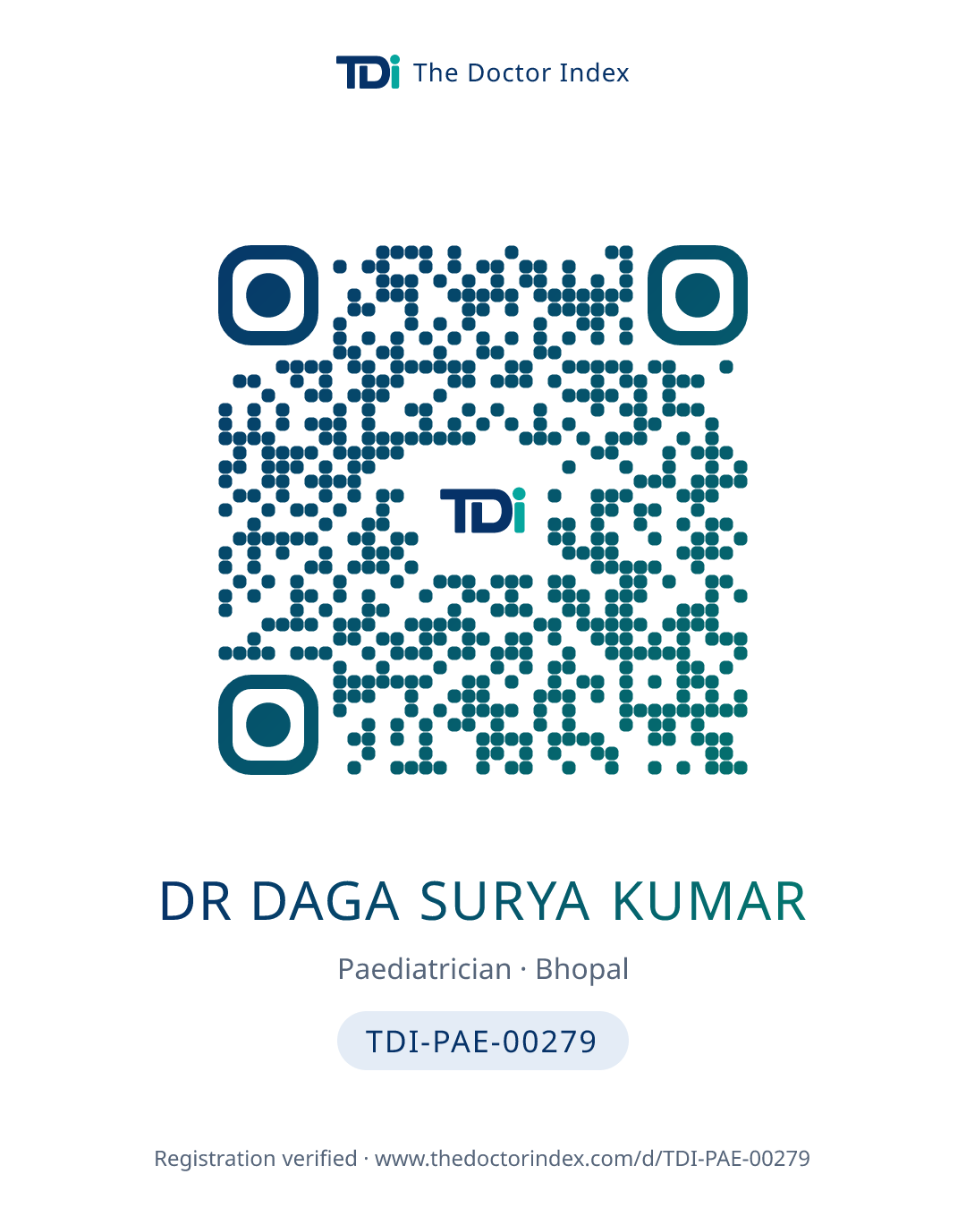 QR card for Dr Daga Surya Kumar, TDI-PAE-00279