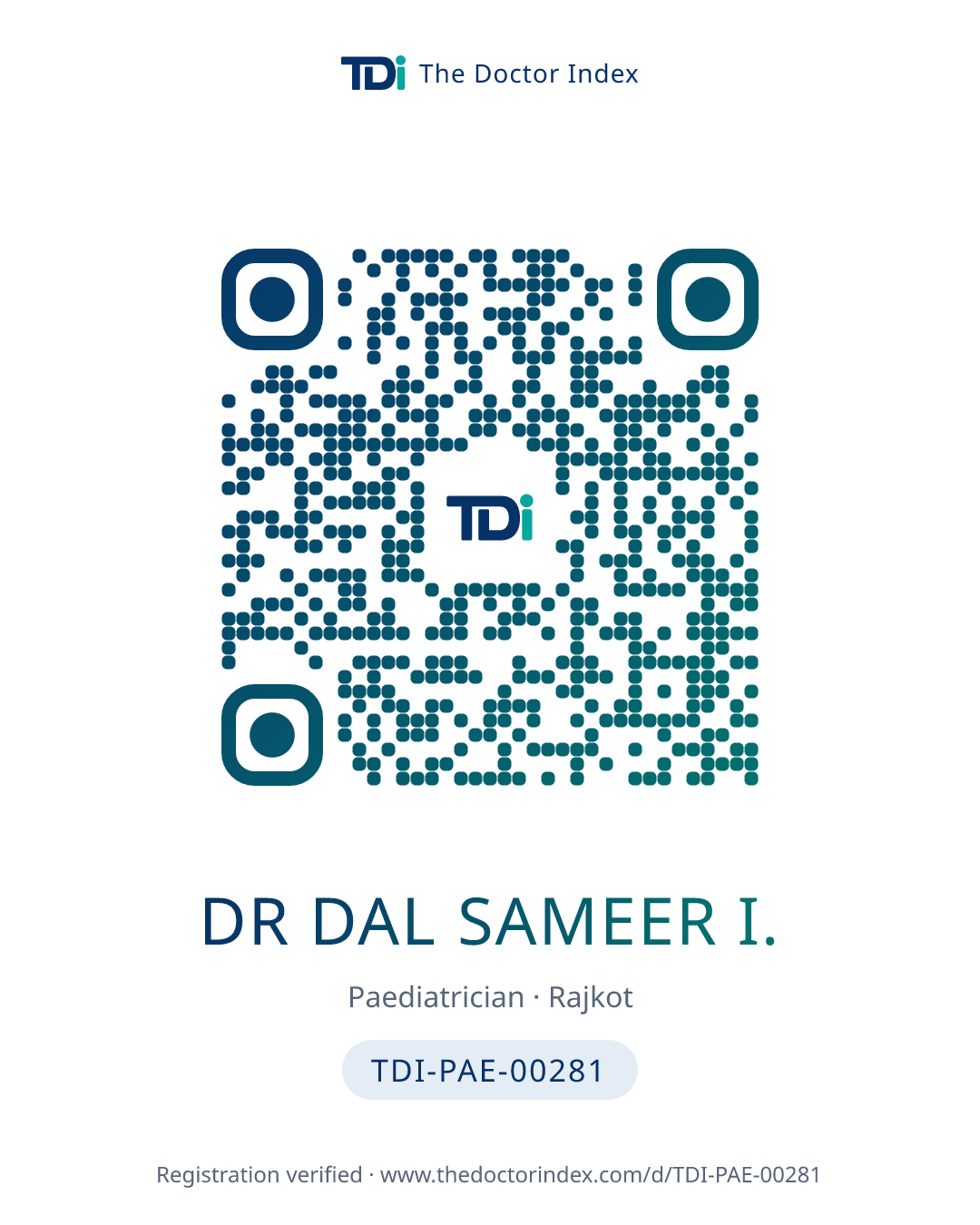 QR card for Dr Dal Sameer I., TDI-PAE-00281